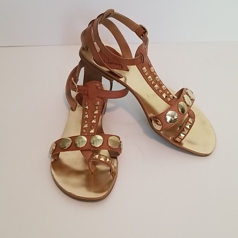 Luichiny tan leather sandals w/gold embellishments